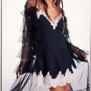 Free People Black and White Lace Tunic
